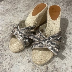 Christian Louboutin Peep-Toe Wedge Espadrilles 37